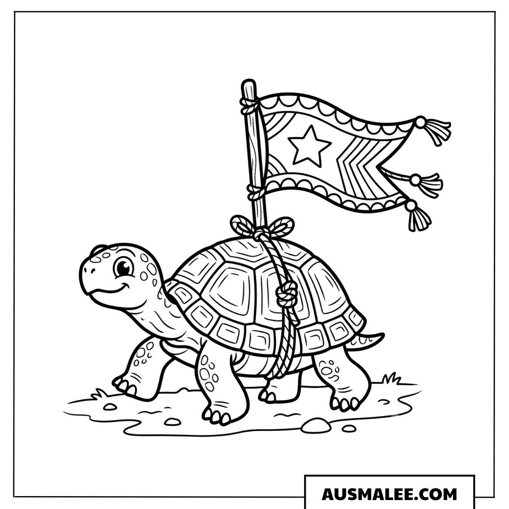Ausmalbild Schildkröte mit Flagge
