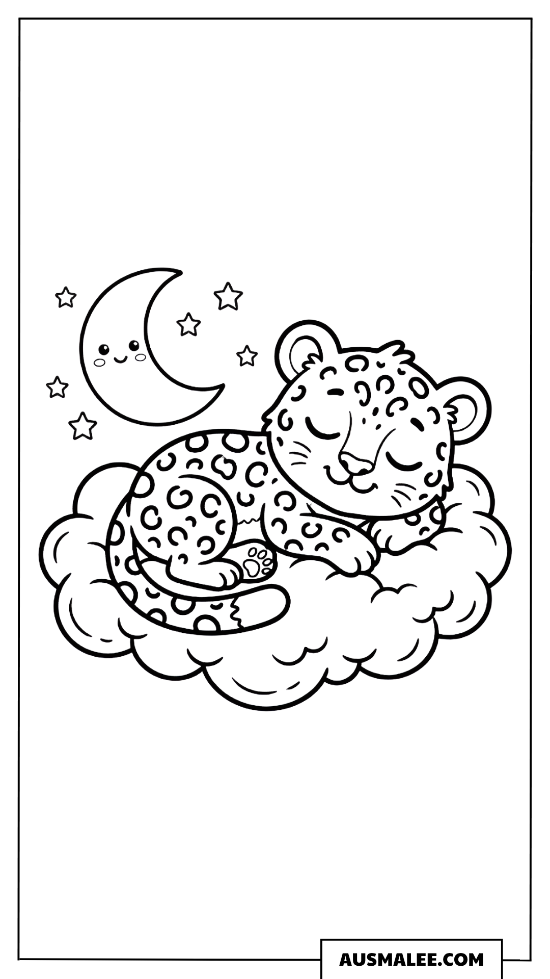 Ausmalbild Schlafender Leopard auf der Wolke
