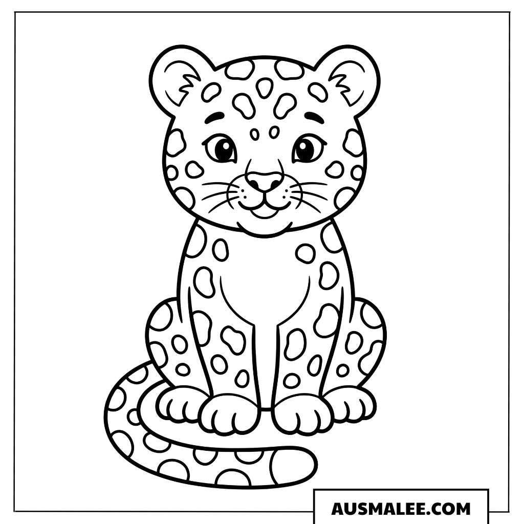Ausmalbild Sitzendes Leopard-Baby