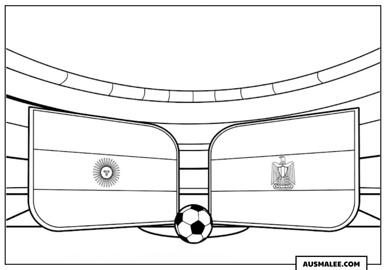 Ausmalbild Stadion mit Flaggen Poster