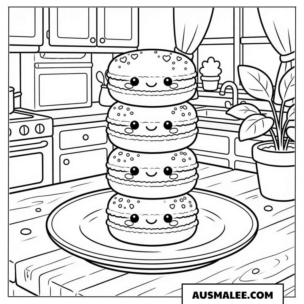 Ausmalbild Stapel Macarons