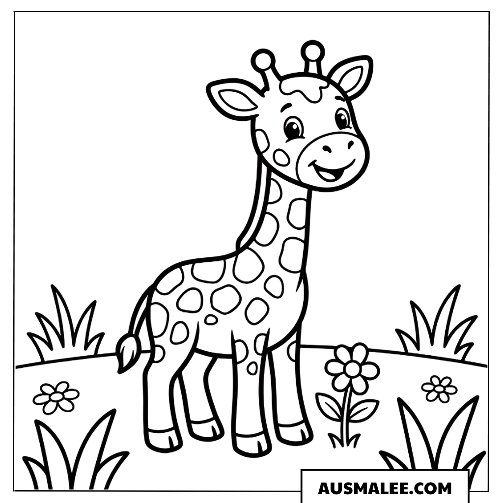 Ausmalbild Stehende Baby-Giraffe