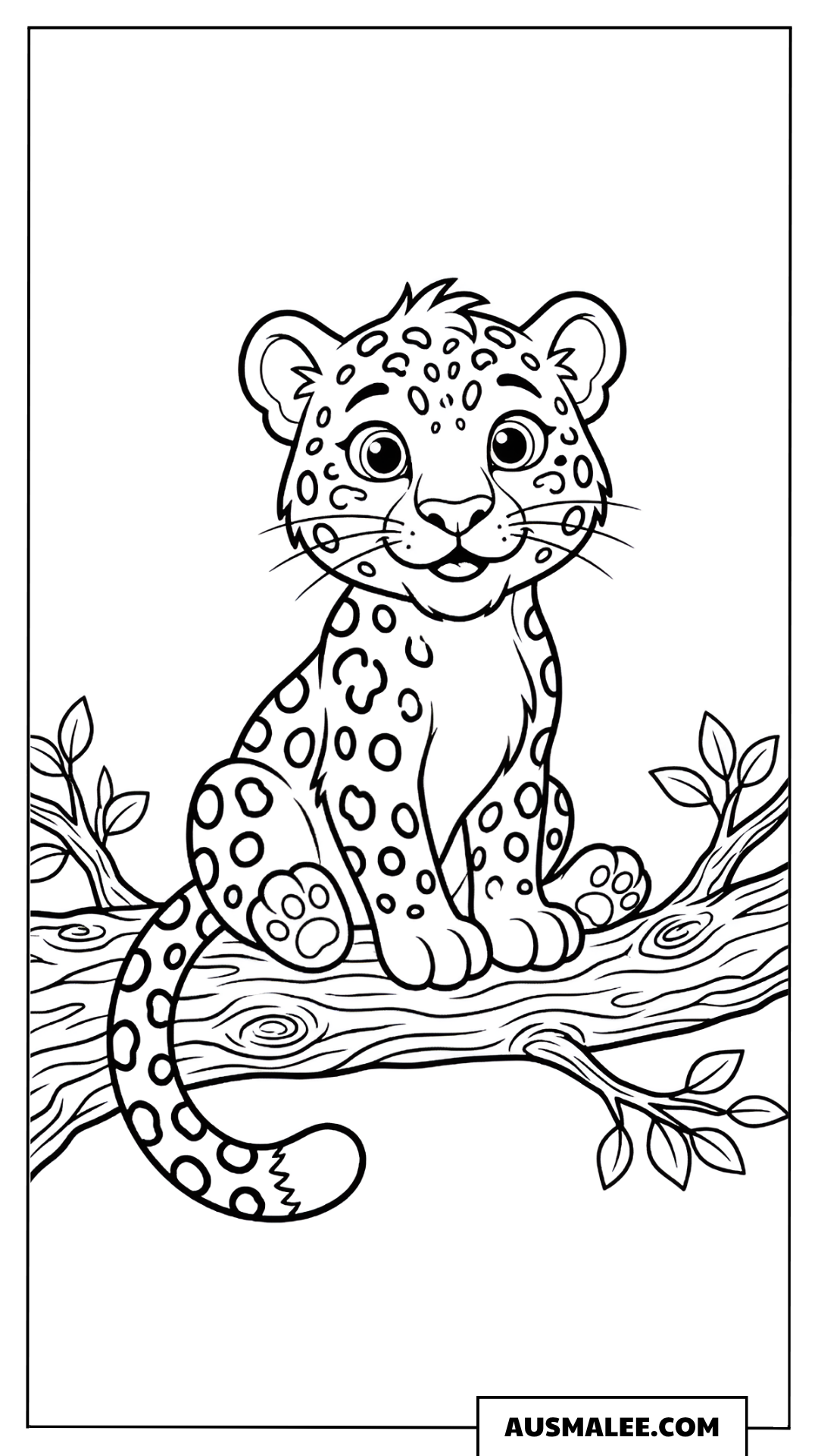 Ausmalbild Süßer Leopard auf dem Ast