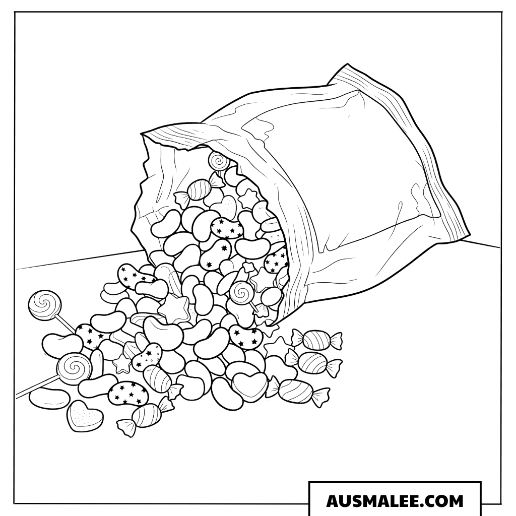 Ausmalbild Süßigkeiten-Tüte