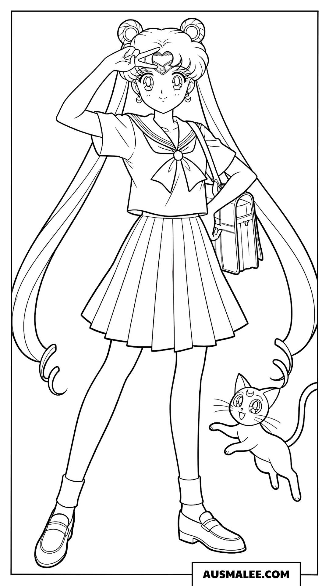 Ausmalbild Usagi mit Luna