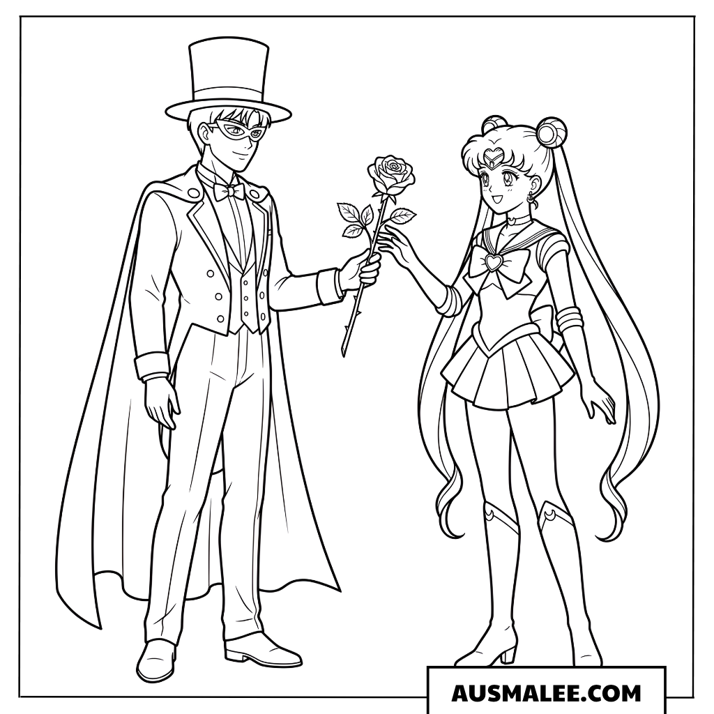 Ausmalbild Usagi und Mamoru