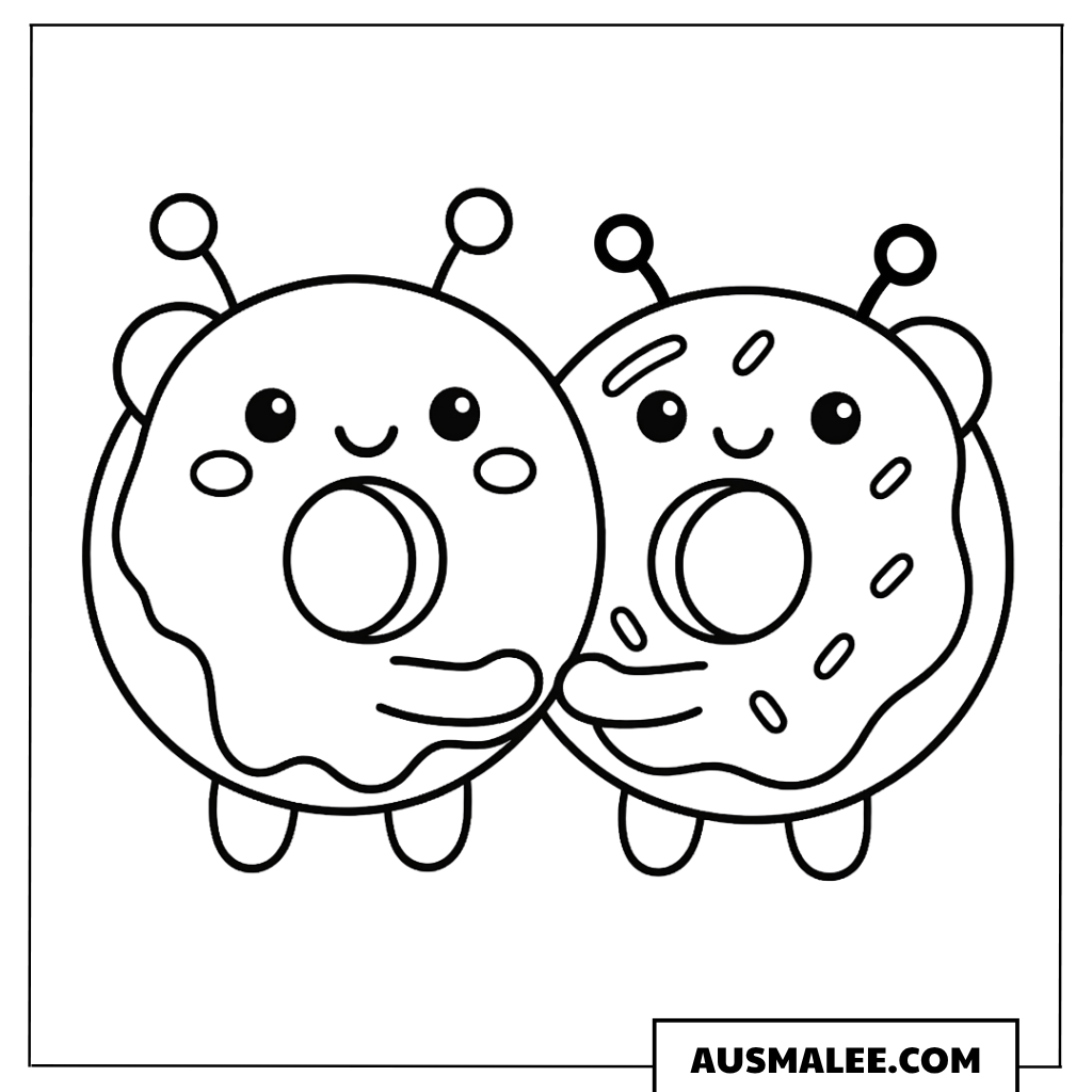 Ausmalbild Zwei Donuts Freunde