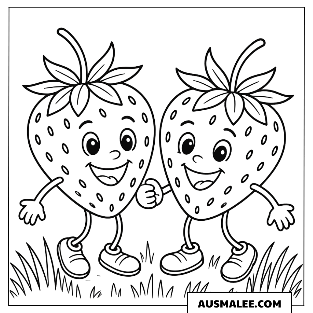 Ausmalbild Zwei Erdbeeren-Freunde