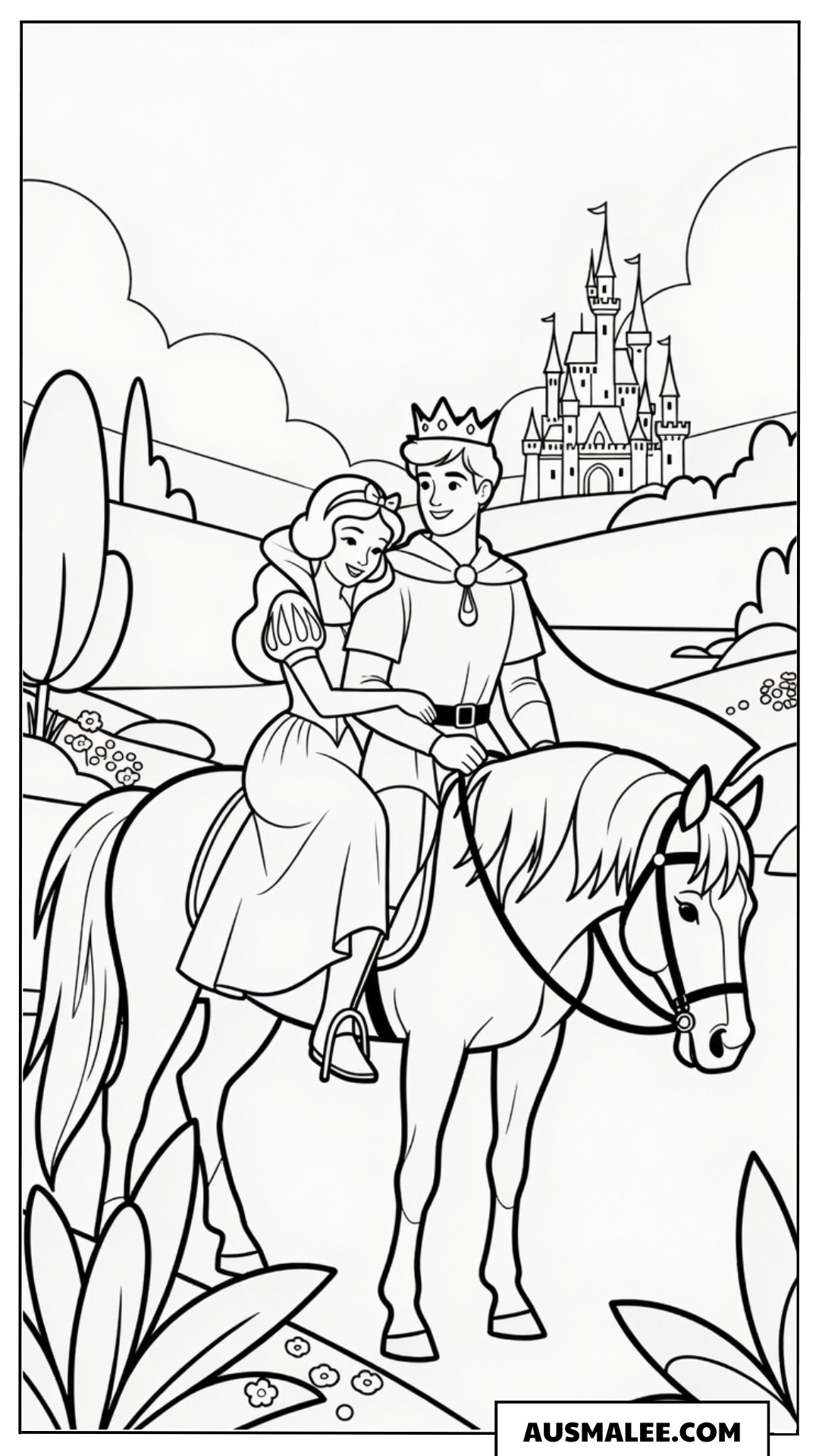 Der Prinz reitet mit Schneewittchen Ausmalbild