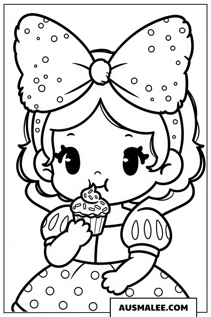 Kawaii Schneewittchen mit Cupcake Ausmalbild