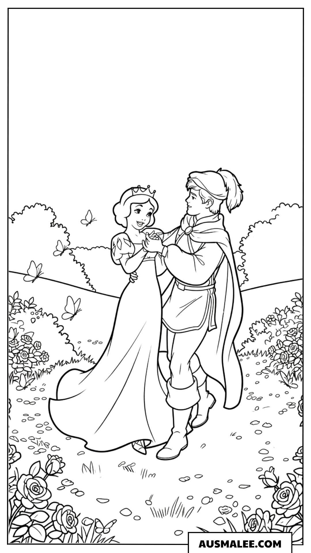 Schneewittchen und der Prinz tanzen Ausmalbild